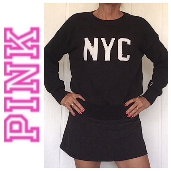 PINK VICTORIAS SECRET NYC BLACK CREW NECK SWEATER SMALL - Picture 1 of 12